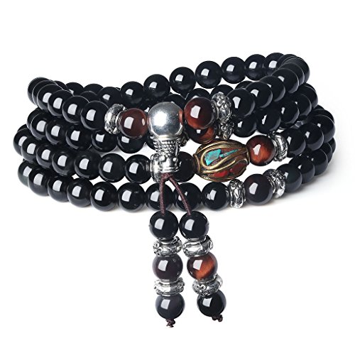 Image of COAI Black Obsidian Stone Bracelet Necklace Mala Beads 108