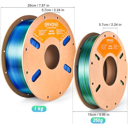 Image of ERYONE Silk Dual Color PLA Filament 3D Printer 1.75mm + /- 0.03mm, Bicolor Filament Two Tone PLA 250g(0.55lbs) Cardboard Spool, Blue Green