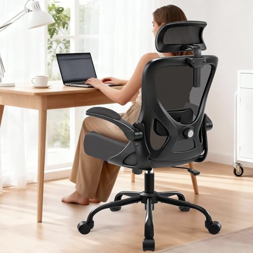 Image of AreShark Office Chair - Ergonomic Desk Chair Breathable Mesh Chair with 2D Headrest & Adjustable Lumbar Support - Executive High Back Rolling Swivel Computer Gaming Chair with Wheels Flip-up Armrests