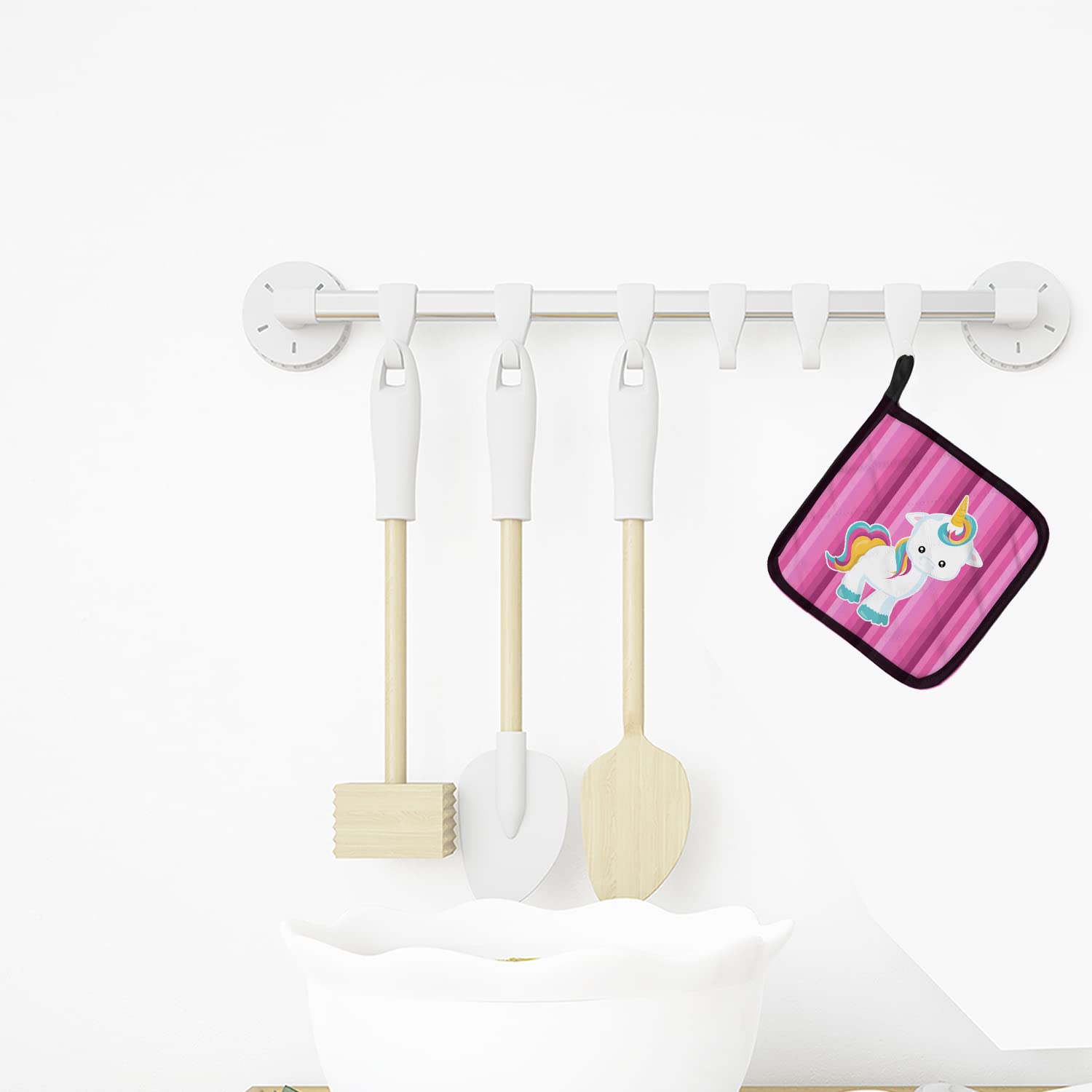 Caroline BB6806PTHD Treasures Pink Stripes Unicorn Pair Of Potholders