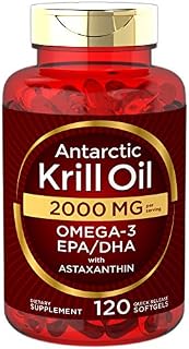 Antarctic Krill Oil 2000 mg 120 Softgels | Omega-3 EPA, DHA, with Astaxanthin