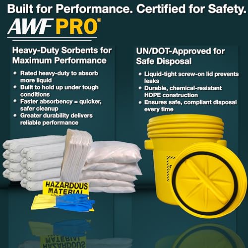Image of AWF PRO 30 Gallon Oil Only Spill Kit, 81 Pieces | Includes DOT Approved 30 Gallon Drum, Sorbent Socks, Pads, & Pillows, & Accessories