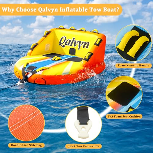 Image of 1-2 Person Inflatable Towable Tubes for Boating - Heavy-Duty Nylon Cover, EVA Foam Pads, Dual Tow Points for Easy Pulling, Patented Speed Valve for Quick Setup