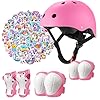 Kids Bike Helmet with Knee Elbow Wrist Pads Guards,Pink,for Ages 2-3-5-8-14,Sports Bicycle,Skate Scooter,Rollerblading with Unicorn Sticker