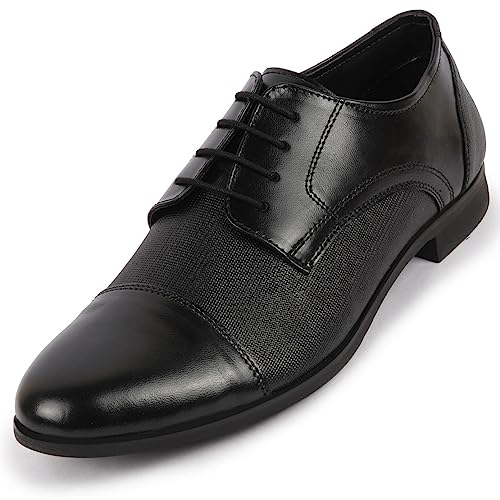 Image of FAUSTO Men's Formal Office Textured Cap Toe Genuine Leather Lace Up Shoes