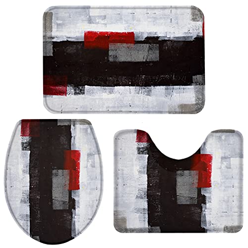 Queenker Badezimmerteppich-Set, 3-teilig, WC-Deckelbezug, WC-Vorleger und WC-Deckelbezug, geometrische abstrakte…