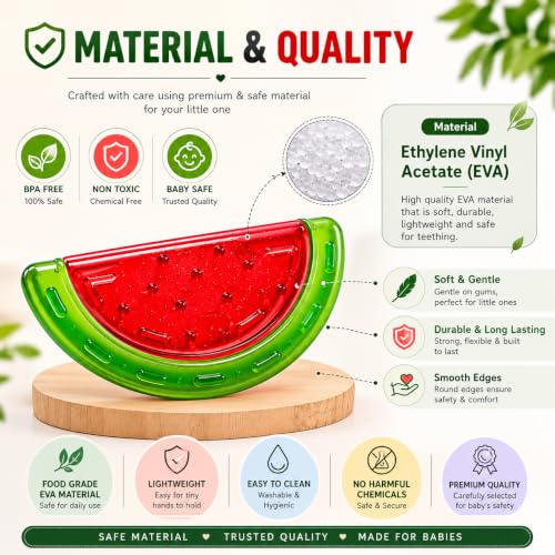 Image of CHICAGOZONE Premium Baby Silicone Teether Ring Toy - BPA Free Soft Teething Toy for Infants, Multi-Texture Sensory Chew Toy, Easy Grip Teether for Babies 3-12 Months, Cute Animal Design (Multicolor) (WATERMELON SHAPE)
