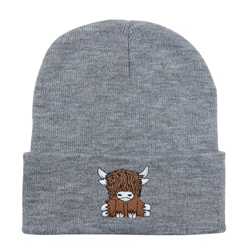 Highland Cow Hat Gloves Women's Cute Scottish Cow Knitted Ha