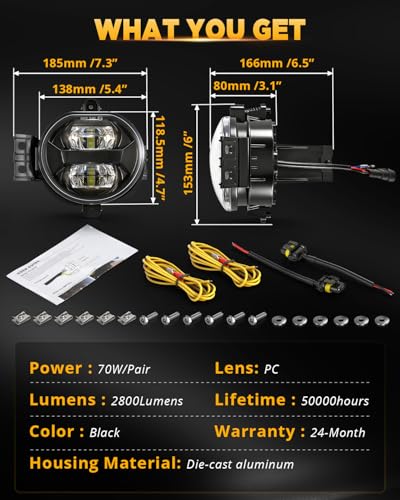 Image of Auxbeam Upgraded LED Fog Lights With Amber DRL for Dodge Ram 1500 2002-2008 Ram 2500 /3500 2003-2009 Durango Truck 2004-2006, 600% Brighter 7000LM Fog Lamps Dot Approved, IP67 Waterproof, Pair, Black