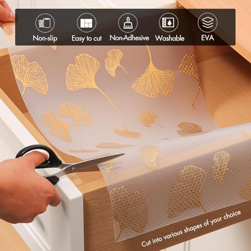Image of SHOPPOFOBIX Kitchen Mat EVA Food Grade Multipurpose Washable Anti Slip Mat /Sheet for Fridge, Shelf Liner, Table, Kitchen Drawer mat (Golden Flower)