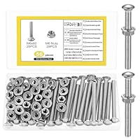 28 Stück Schlossschrauben M6 x 60 mm Edelstahl, Schloßschrauben Edelstahl, Torbandschrauben Muttern Set, M6 Flachkopfschrauben mit Flanschmuttern, Gewindeschrauben Set, Flachrundkopfschrauben