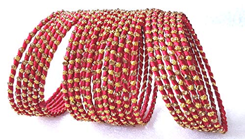 Image of Swara Creations Metal bangles /kada Set wrapped in Silk Thread & golden dots for Women & Girls (24 Pcs)