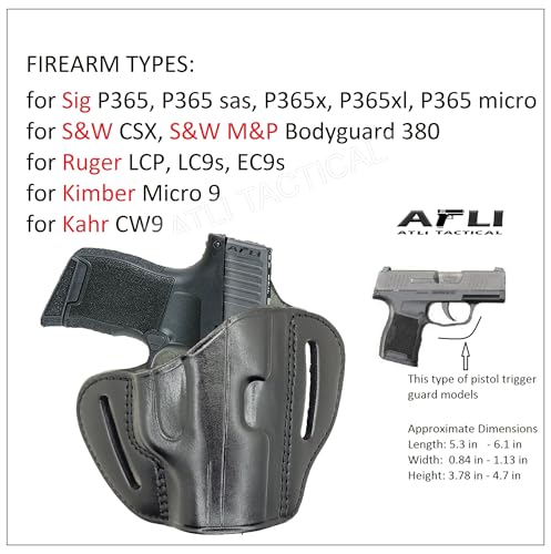 Sig P365 OWB Leather Holster - Handmade Concealed Carry Belt Gun Holster - for Sig P365, X, XL, SAS, Macro / / Rgr LCP LC9s EC9s / Kahr CW9 / S&W CSX Pistols - P365 Pancake Holsters
