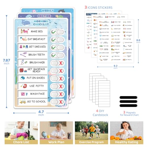 Image of 3 in 1 Bedtime /Morning /Weekly Routine Chart for Kids, Magnetic Chore Chart for Toddlers, Visual Schedule for Kids Toddlers Schedule Board for Home