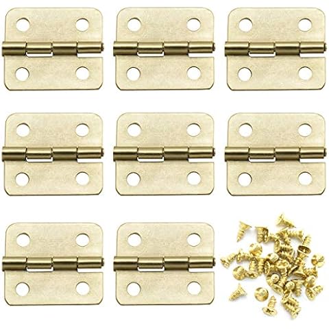 Mini Retro Hinges, OZXNO 8 PCS Rectangle Antique Golden Jewelry Box Hinges with Screws for Gift Case Dollhouse Cabinet DIY Model - 18 x 16 mm Cover