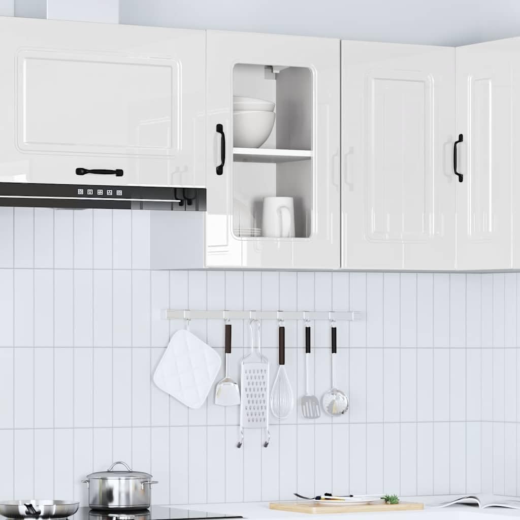 vidaXL Pensile da Cucina con Porta in Vetro Kalmar Bianco Lucido