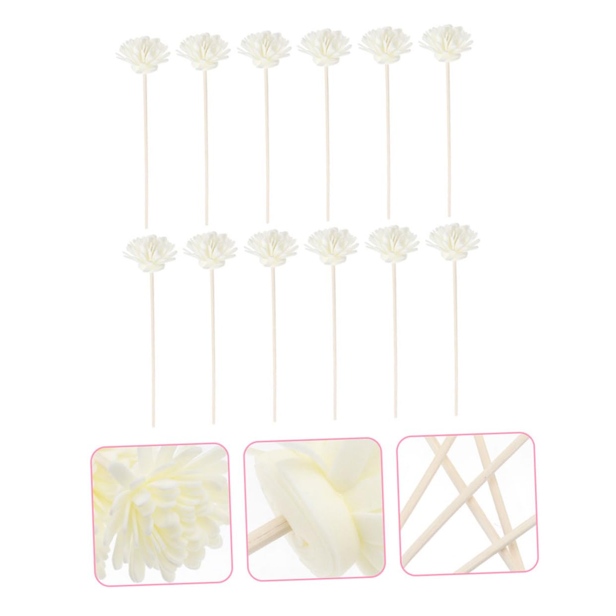 VALICLUD Bâtonnets Diffuseurs pour Diffuseur de Parfum Liquide de Fleurs Simulées Blanches en Bois et PE, Recharge Remplacement Pack de 10 Pièces Décoration Maison DIY