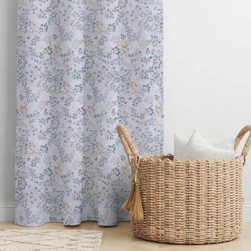 Image of LINENWALAS Cotton Sheer Curtains for Window - Light Filtering 5 Feet Set of 2, Aesthetic Cafe Curtain Floral Printed Drapes with Grommet Hanging - (L 5FT x W 4.5FT, Skylet Breeze)