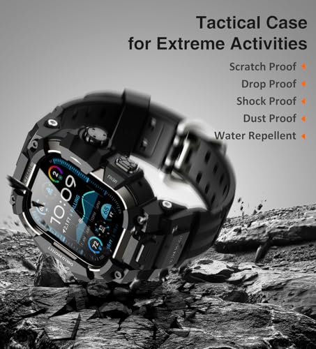 Image of ULTIMAL Rugged Case with Band for Apple Watch 49mm,Compatible with Apple Watch Ultra 3 /2 /1, Military Grade Shockproof Bumper Cover for iWatch Tactical Band Men (Black, 49mm)