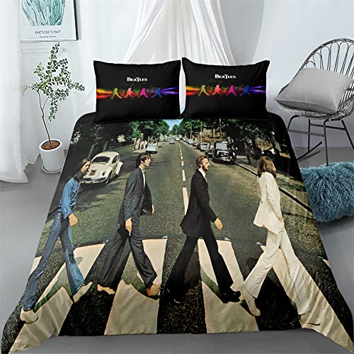 Parure de lit 3 pièces avec housse de couette en microfibre imprimée 3D, motif groupe de rock britannique The Beatles… - Les Beatles, Paul McCartney, John Lennon, RIngo Starr, George Harrison Parure de lit 3 pièces avec housse de couette en microfibre imprimée 3D, motif groupe de rock britannique The Beatles…
