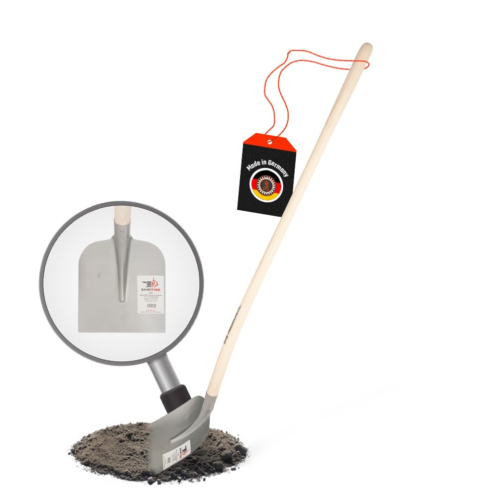 SHW FIRE - Pala in acciaio temprato, lama curva, manico in frassino 128 cm per trasmissione ottimale della forza, pala professionale resistente e durevole | Made in Germany