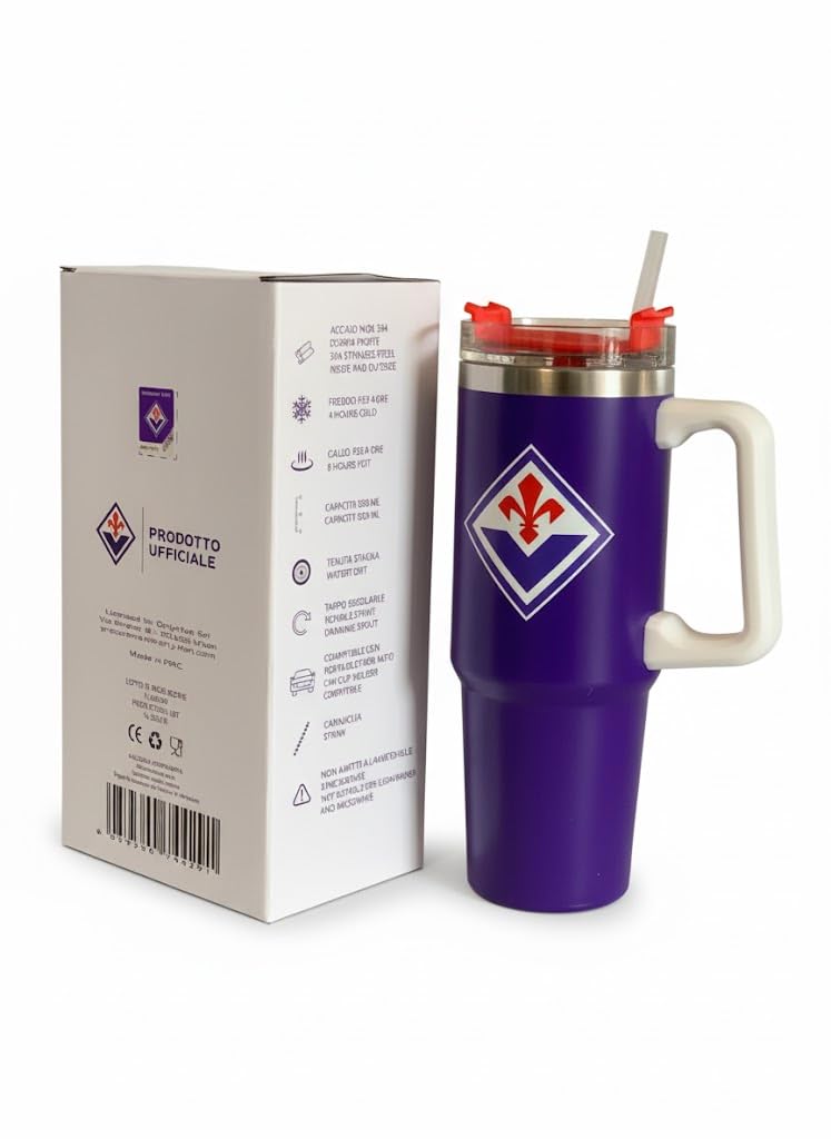 Only4fan S.r.l. Tazza termica grande in acciaio doppia parete 850ml ACF Fiorentina prodotto ufficiale