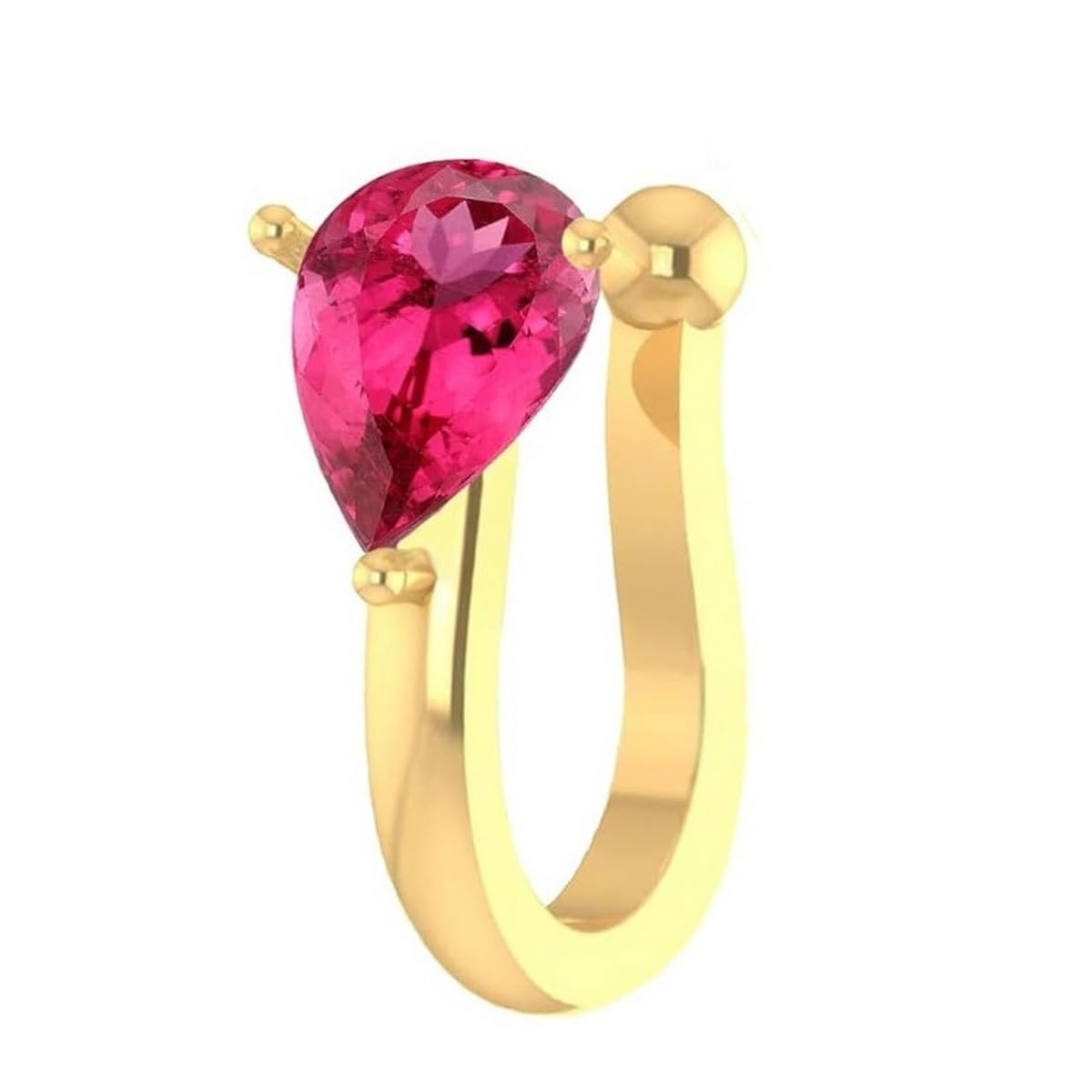 vama FASHIONS Stylish Ruby Stone Golden Without Piercing Clip On Nose Pin Pressing Type Nose Ring Stud for Women & Girls-picture-22