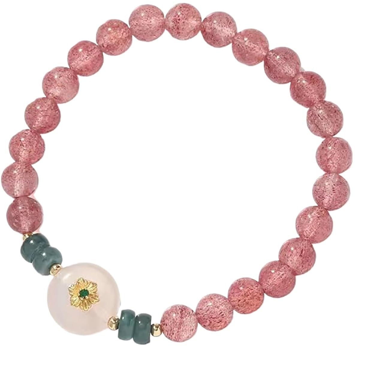 YNIYUJKL Beaded Bracelets,Feng Shui Strawberry Quartz Bracelet Chinese Happiness Lucky Charm Bracelet