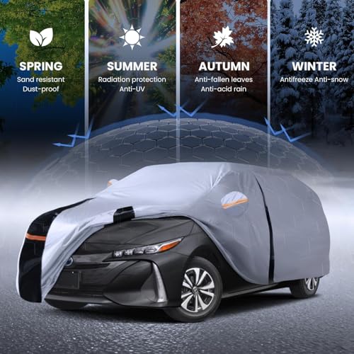 Image of Multi-Layer Car Cover Custom Fit for Toyota Prius(2011-2026), 100% Waterproof All Weather for Automobiles, Gift with Towel, Heavy Duty Car Covers for Rain Sun UV Protection with Door Zipper