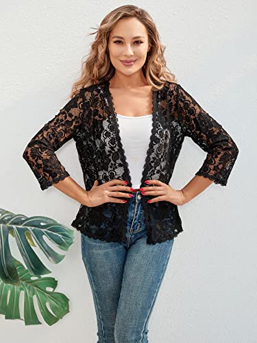 BENANCY Women's 3/4 Sleeve Bolero Shrugs Crochet Lace Open Cardigan3