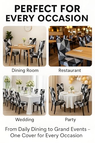 Image of Dining Chair Covers Set of 1, Stretchable Removable Washable Anti-Slip Universal Fit Printed Polyester Spandex Slipcovers (Black Triangle)