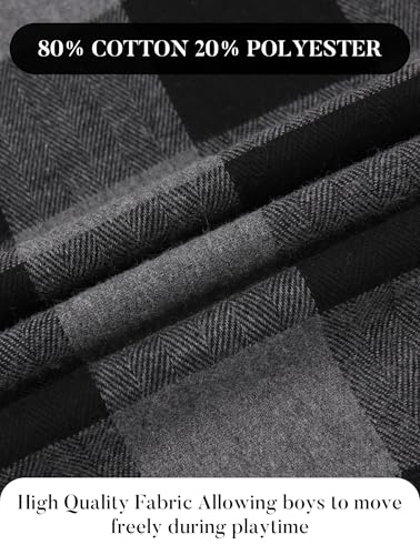 WARHORSEE Boy's Flannel Shirts Long Sleeve Kids Plaid Button Down Shirt Lightweight Classic Collared 5-14 Years4