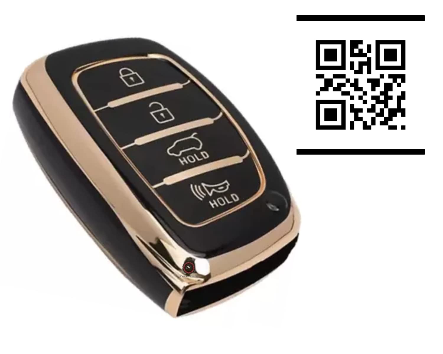DIVERTISSEMENT PARADISE TPU Key Cover for Hyundai Venue, Elantra, Tucson, i20 N Line 2021, Creta 2020, i20 2020 Model with 4 Button Smart Key (BlackGold)