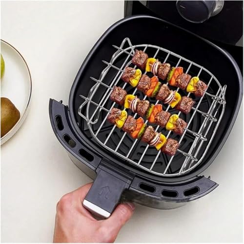 Image of 7-Inch Stainless Steel Grill Rack for Air Fryer, Heat-Resistant Round Air Fryer Rack with 4 Skewers | Universal Air Fryer & Oven Accessories for Grilling, Roasting & Cooking