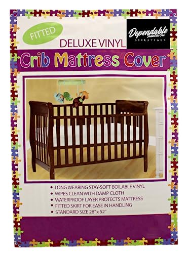Image of Deluxe Vinyl Fitted Crib Mattress Cover Protector 28 inch x 52 inch Standard Size Waterproof Protects and Keeps Mattress Clean and Dry (Pack of 2)