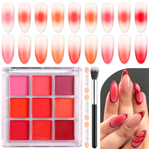 Furtherpretty Neon Nail Pigment Powder Palette Set, 9 Colors Solid