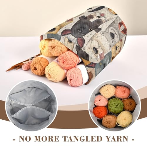 Image of Tatenale Crochet Bag Yarn Bag Knitting Project Bag with Pockets and Handle Portable Yarn Storage Organizer Tangle Free 8.3x11 InchWhimsical Pet Dogs01