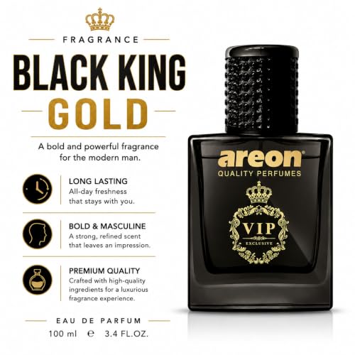 Image of AREON Black King Gold Car Perfume Spray - 1.7 Fl Oz Glass Bottle Air Freshener - Long-Lasting Fragrance for Car Interior - Premium Auto Air Freshener - Elegant Scent (50ml)