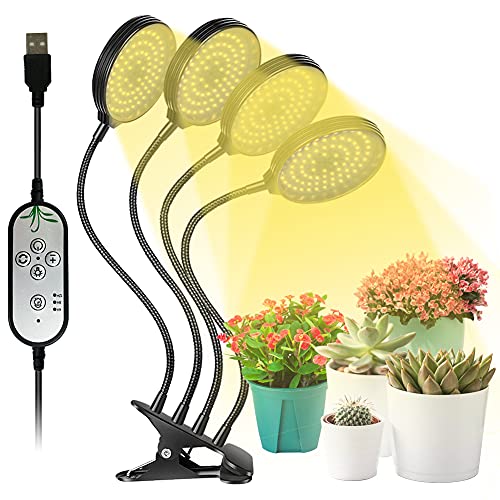 Lampes de croissance 60 W pour plantes d'intérieur, 312 LED à spectre complet, 5 niveaux de gradation, 4 têtes de col de cygne réglables, semis, plantes succulentes Cover