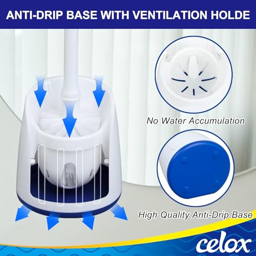 Image of CELOX Toilet Bowl Brush and Holder, Bathroom Cleaning Kit, 2 Set, White