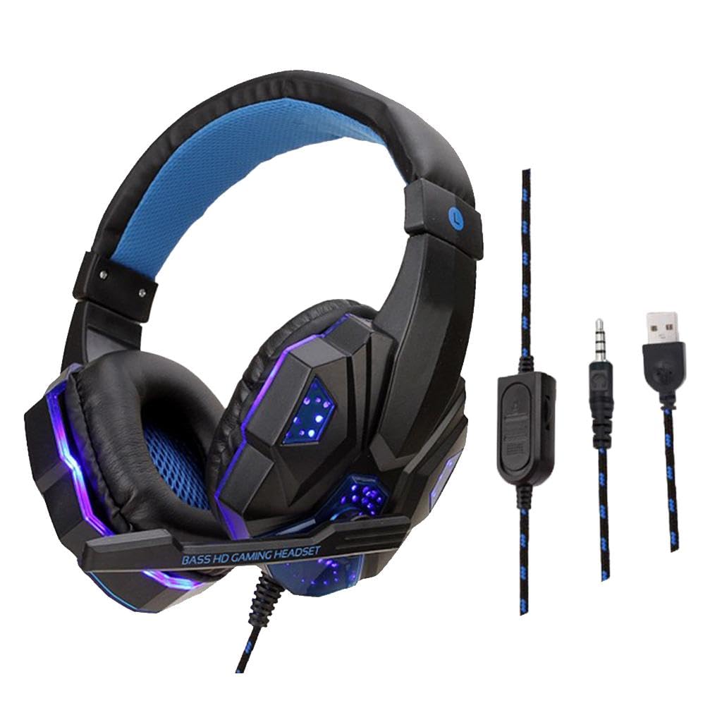 MERISHOPP Wired Head-Mounted Gaming Headset with Mic and Led Light Black Blue|Computers/Tablets & Networking | Laptop & Desktop Accessories | Headsets-image-43