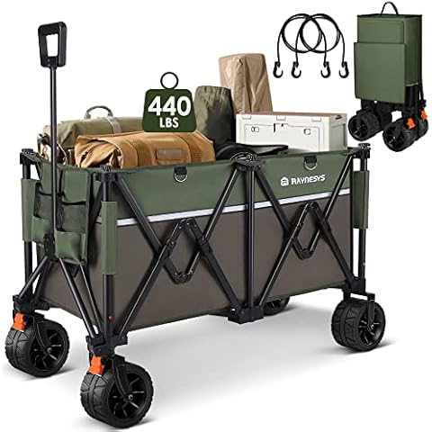 Wagons Carts 440 lbs Heavy Duty Foldable Beach Cart with Big Wheel for Sand, Collap...