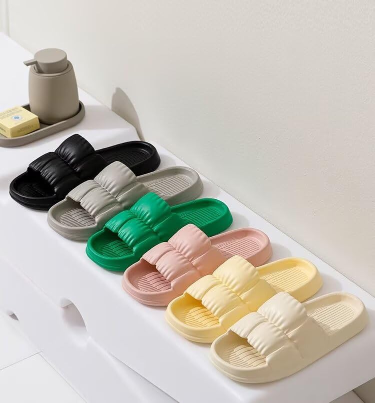 Non-Slip Quick-Dry Shower Slippers for Women & Men, Ultra-Soft Cushion Thick Sole, Summer Indoor/Outdoor Bath Slides, Comfortable Home Shower Shoes（Size：36-37，Yellow）- 1 Pair4