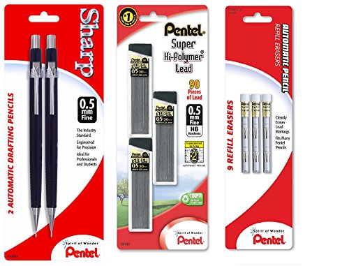 Pentel Sharp Automatic Pencil, 0.5mm, Black Barrels (3)