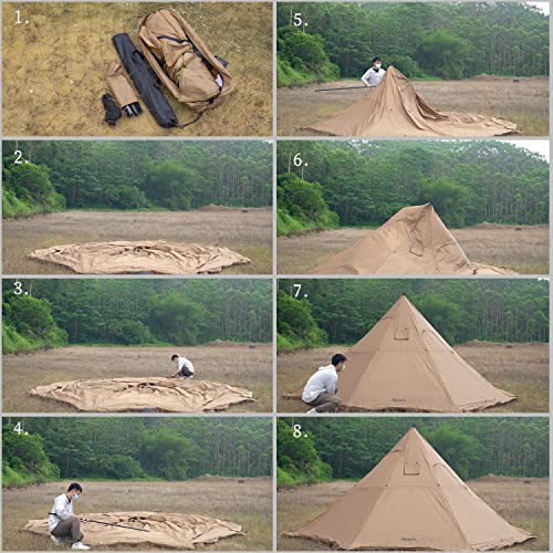 Image of FireHiking Camping Hot Tent 4-8 Person Tipi Tent with Stove Jack for Bushcraft, Cooking and Heating