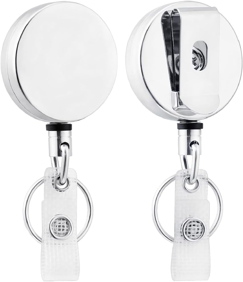 Will Well Metal Heavy Duty Retractable Badge Reels with Belt Clip (2 Pack)