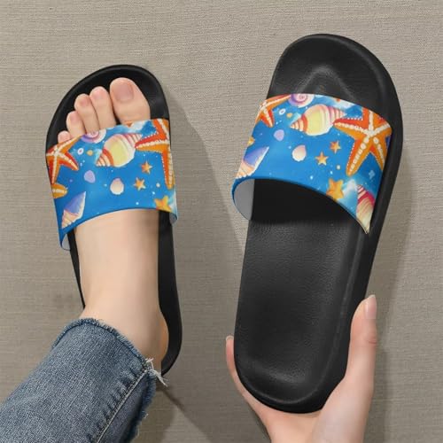 Summer Slide Sandals for Women Lightweight Comfort Slip On Slides Soft-Soled Non-Slip Sandals Open-Toe Shower Slippers Casual Walking at Home Black Size 5-12.52
