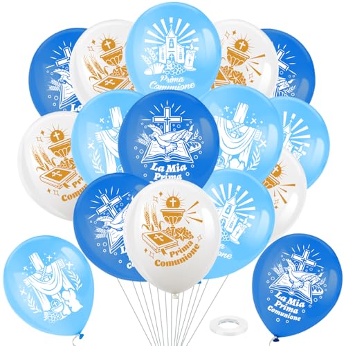 DPKOW 28pcs Blu Prima Comunione Palloncini per Ragazzo Bambini Prima Comunione Decorazioni Blu, La Mia Santa Cresima Palloncini in Lattice per Ragazzo Bambini Santa Cresima Decorazioni