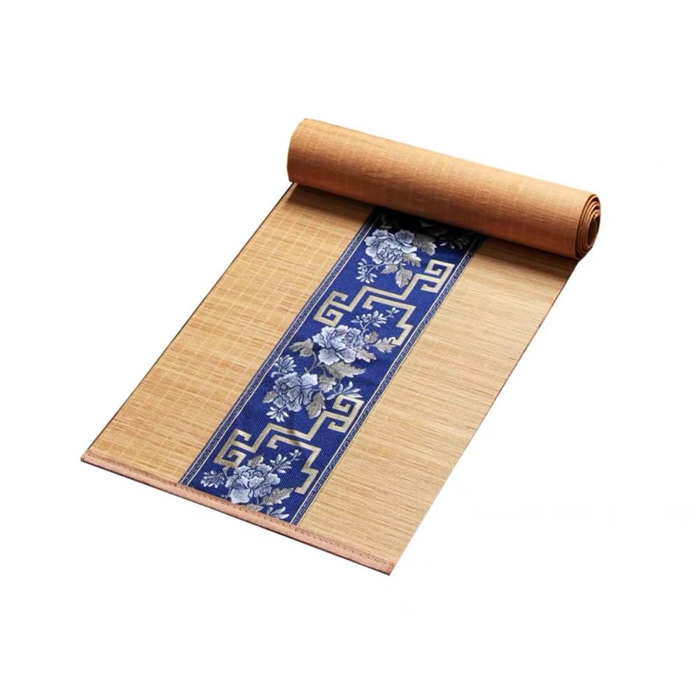 Camino de Mesa de bambú Estilo Pastoral, con Bordado Floral, de algodón y Lino, Estilo Zen, para decoración del hogar, Cocina y Comedor (Azul Marino, 30,5 x 183,8 cm)