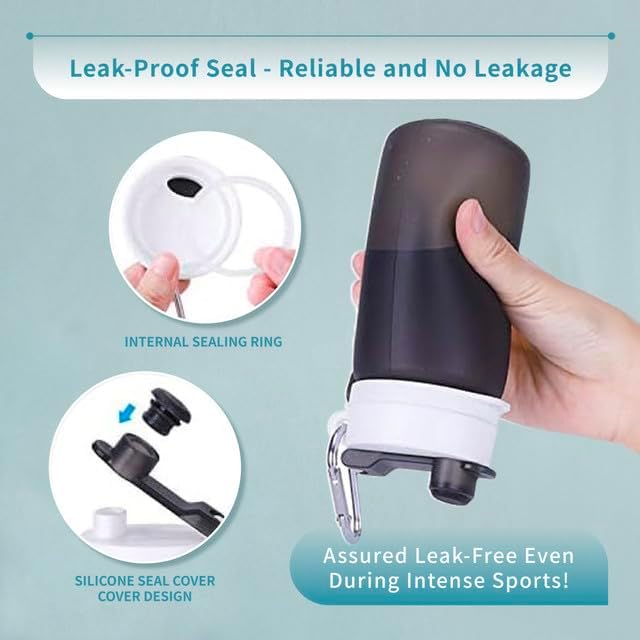 Miniatura 3 de vadoworld Botellas de agua plegables con boquilla y mosquetón, silicona sin olor sin BPA, botella plegable reutilizable a prueba de fugas, perfecta